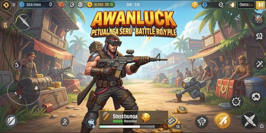 Screenshot menunjukkan pertempuran intens di medan perang Battle Royale.