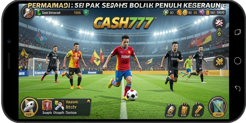 Screenshot menunjukkan aksi pertandingan sepak bola yang mendebarkan di CASH777.