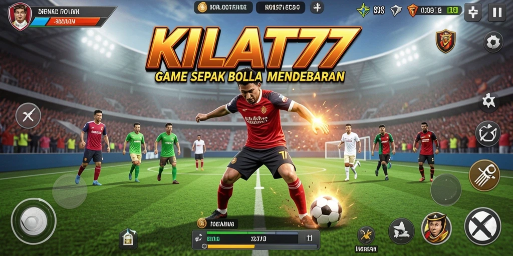 Tampilan gameplay nyata KILAT77 dengan aksi sepak bola seru.