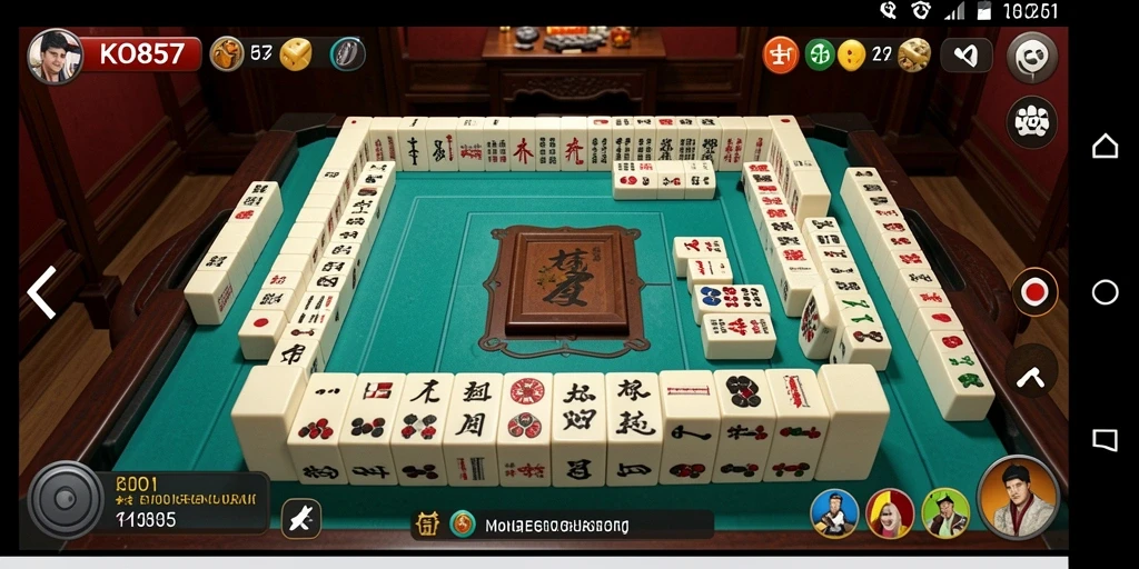 Screenshot gameplay seru dari KO857 dengan ubin Mahjong.