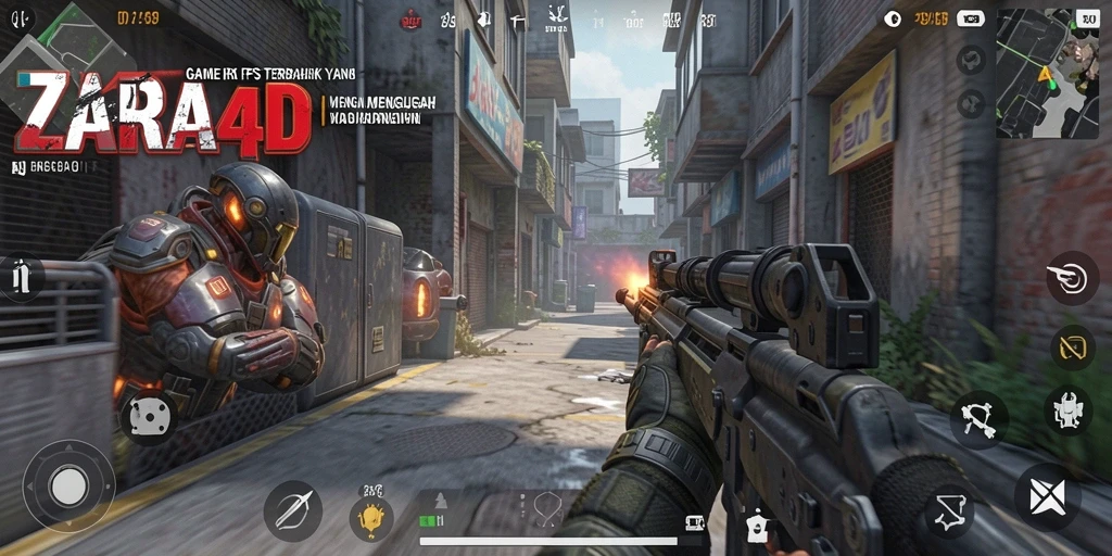 Screenshot menampilkan aksi seru dalam gameplay FPS ZARA4D.